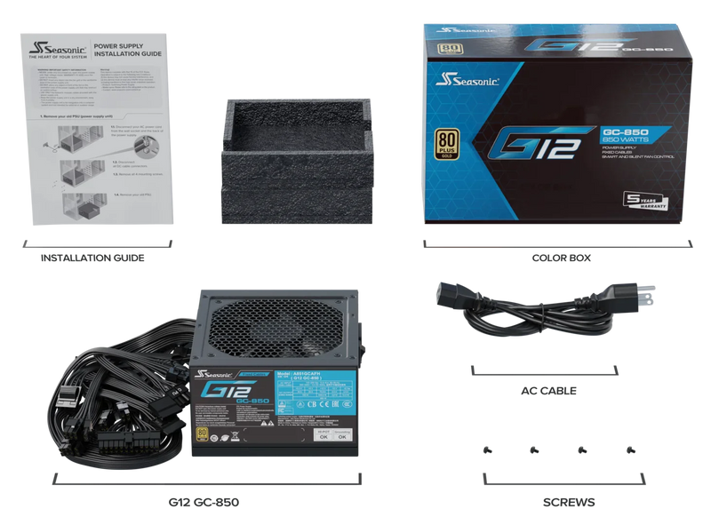 FUENTE DE PODER SEASONIC G12-850GC 850W 80PLUS GOLD (A851GCAFH) - EFICIENCIA SUPERIOR Y FIABILIDAD EXCEPCIONAL