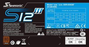 FUENTE DE PODER SEASONIC S12III 650W 80PLUS BRONZE MODULAR - ALTA EFICIENCIA Y FIABILIDAD