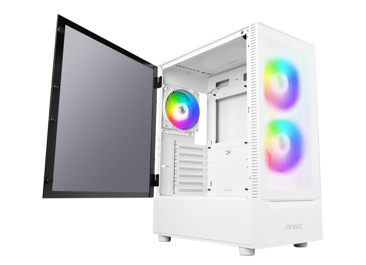 GABINETE GAMER ANTEC NX410 - MIDI-TOWER ATX/ITX/MICRO-ATX, VENTANA LATERAL, 3 VENTILADORES ARGB, USB 3.0/2.0, BLANCO, SIN FUENTE DE PODER.