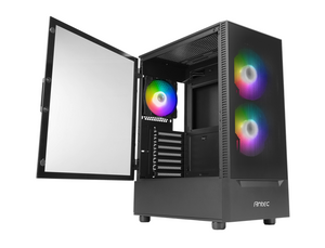 GABINETE GAMER ANTEC NX410 MID-TOWER: COMPATIBLE ATX/ITX/MICRO-ATX, VENTANA LATERAL, PUERTOS USB 3.0/2.0, SIN FUENTE, 3 VENTILADORES ARGB INCLUIDOS, COLOR NEGRO