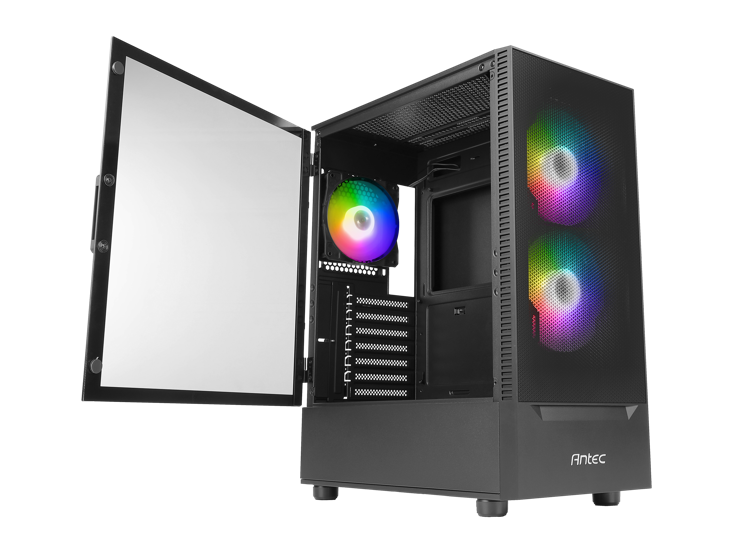 GABINETE GAMER ANTEC NX410 MID-TOWER: COMPATIBLE ATX/ITX/MICRO-ATX, VENTANA LATERAL, PUERTOS USB 3.0/2.0, SIN FUENTE, 3 VENTILADORES ARGB INCLUIDOS, COLOR NEGRO