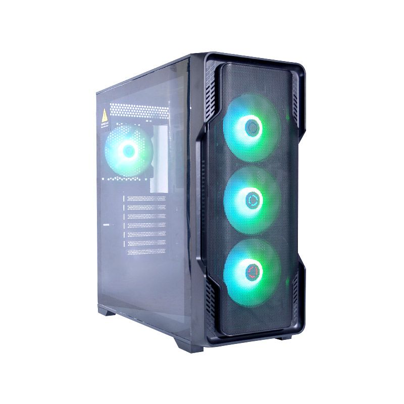 CAJA GAMER GAMEMAX SIEGE BK CON PANELES DE MALLA Y ILUMINACIÓN 4-ARGB (SIN FUENTE)