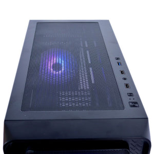 CAJA GAMER GAMEMAX SIEGE BK CON PANELES DE MALLA Y ILUMINACIÓN 4-ARGB (SIN FUENTE)