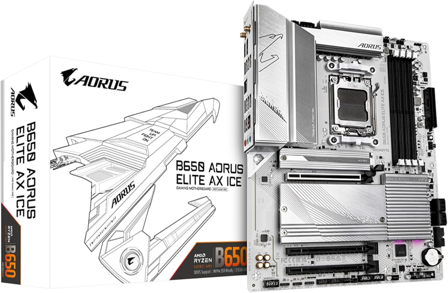PLACA MADRE GIGABYTE B650 AORUS ELITE AX ICE: INNOVACIÓN Y RENDIMIENTO CON SOPORTE AM5, ATX, DDR5, TRIPLE M.2, PCIe 5.0, USB 3.2 GEN2X2 TIPO-C, WIFI 6E, LAN 2.5GBE Y DISEÑO BLANCO NIEVE CON CIERRE EZ-LATCH, GARANTÍA DE 5 AÑOS
