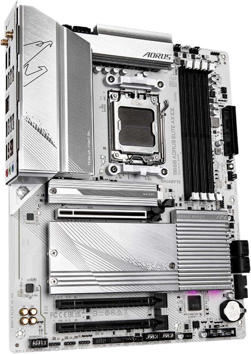 PLACA MADRE GIGABYTE B650 AORUS ELITE AX ICE: INNOVACIÓN Y RENDIMIENTO CON SOPORTE AM5, ATX, DDR5, TRIPLE M.2, PCIe 5.0, USB 3.2 GEN2X2 TIPO-C, WIFI 6E, LAN 2.5GBE Y DISEÑO BLANCO NIEVE CON CIERRE EZ-LATCH, GARANTÍA DE 5 AÑOS
