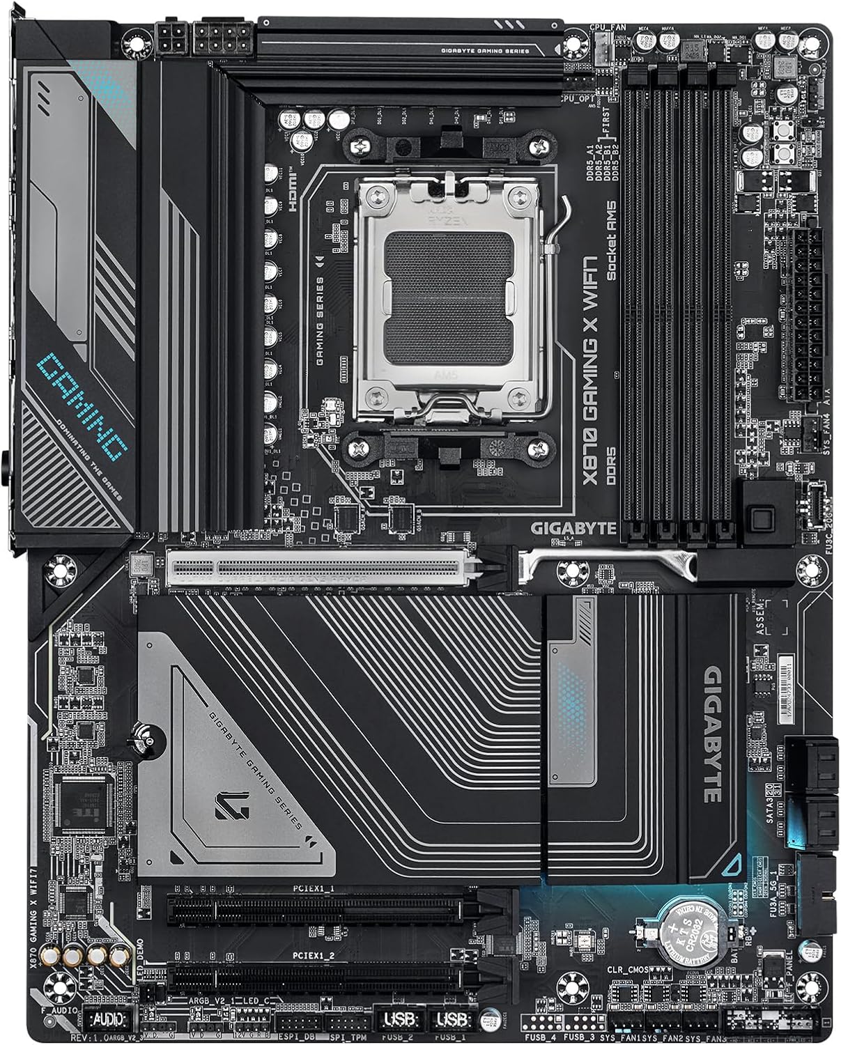 PLACA BASE ATX GIGABYTE X870 GAMING X WIFI7 AMD AM5 LGA 1718, DDR5, 4X M.2, PCIE 5.0, USB4, WIFI7, LAN 2.5GBE, CIERRE EZ-LATCH, GARANTÍA 5 AÑOS