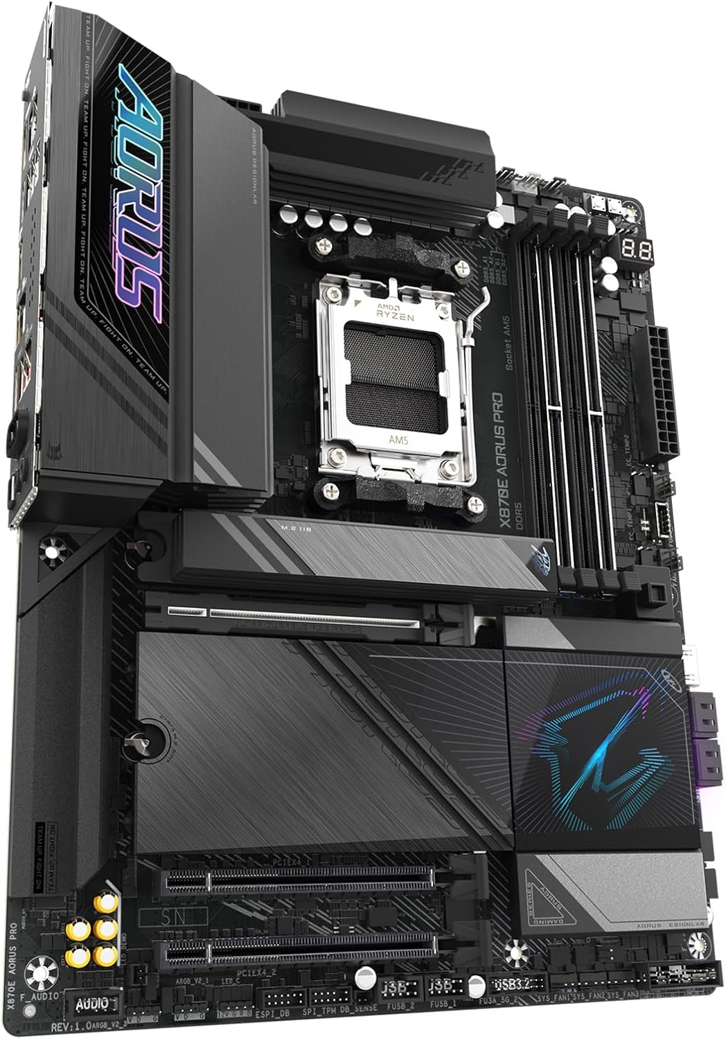 PLACA BASE GIGABYTE X870E AORUS PRO ICE - AMD AM5 LGA 1718, ATX, DDR5, 4X M.2, PCIe 5.0, USB4, WIFI7, LAN 2.5GbE, CIERRE EZ-LATCH, GARANTÍA DE 5 AÑOS
