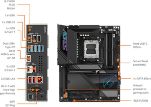 PLACA BASE GIGABYTE X870E AORUS PRO ICE - AMD AM5 LGA 1718, ATX, DDR5, 4X M.2, PCIe 5.0, USB4, WIFI7, LAN 2.5GbE, CIERRE EZ-LATCH, GARANTÍA DE 5 AÑOS
