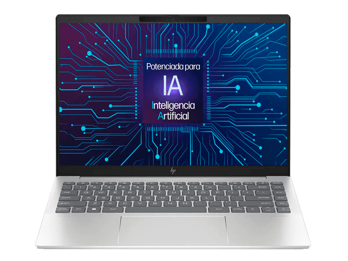 LAPTOP HP PAVILION PLUS 14-EW1000LA: PROCESADOR CORE i5, 512GB SSD, GRÁFICOS INTEL ARC, PLATA NATURAL, CÁMARA IR 5MP TNR, DISEÑO POLIÉSTER PVCY