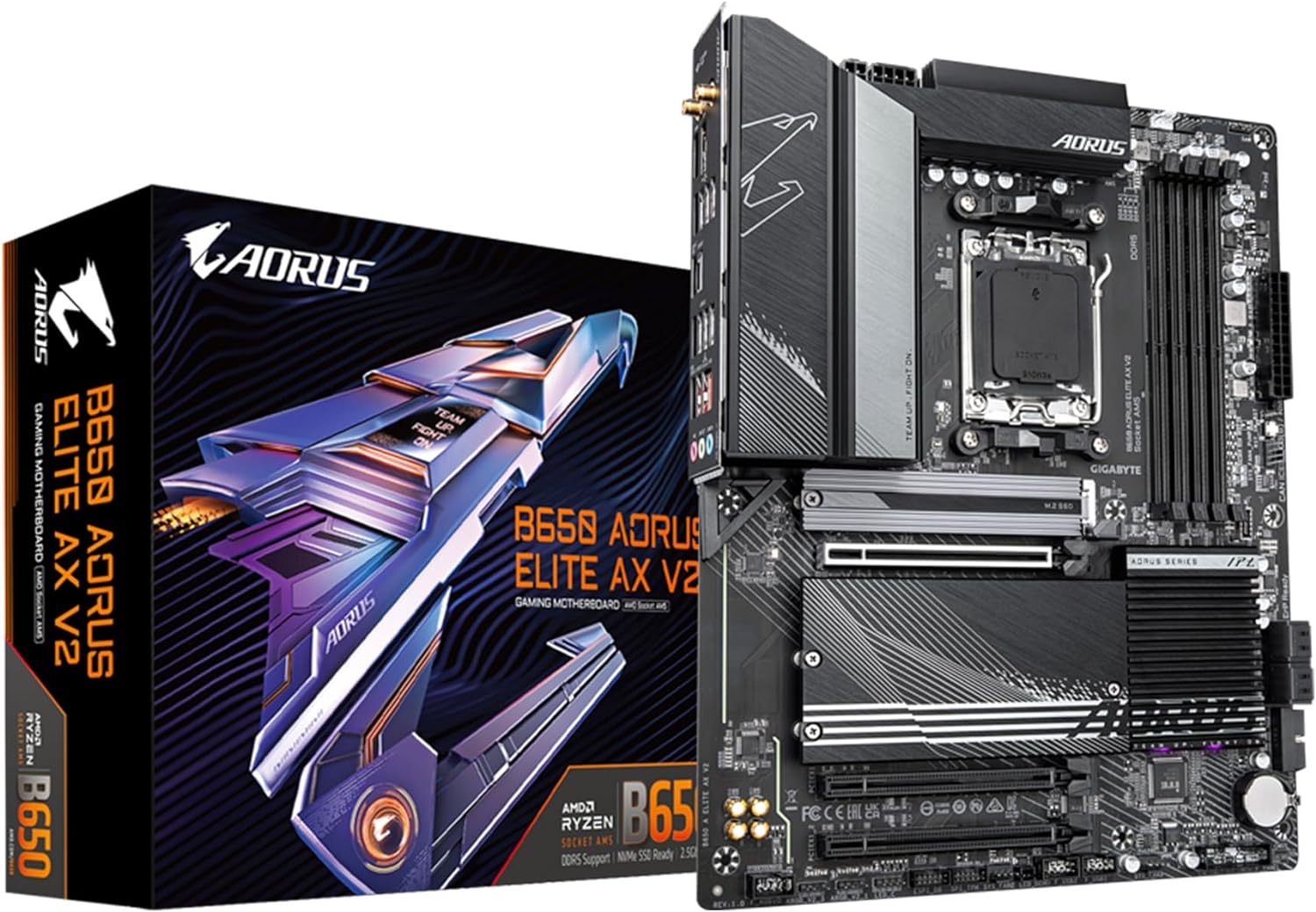 IGABYTE B650 AORUS Elite AX V2 (AM5/ LGA 1718/ AMD/ B650/ ATX/ 5 años de garantía/DDR5/ Triple M.2/ PCIe 5.0/ USB 3.2 Gen2X2 Tipo-C/WiFi 6E/LAN de 2.5GbE/Q-Flash Plus/EZ-Latch/Placa base)
