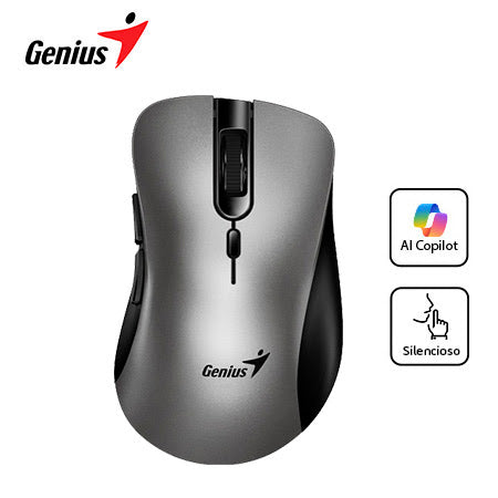 GENIUS ERGO 8100S AI RATÓN ERGONÓMICO INALÁMBRICO SILENCIOSO USB 2.4 GHZ 1600 DPI BOTÓN COPILOT COLOR PLATA
