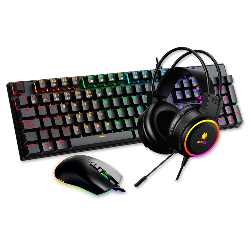 KIT GAMING ANTRYX GC-3100 X3 BLACK CON AUDÍFONOS, TECLADO RED SWITCH Y MOUSE (AGC-3100X3KRE-SP)