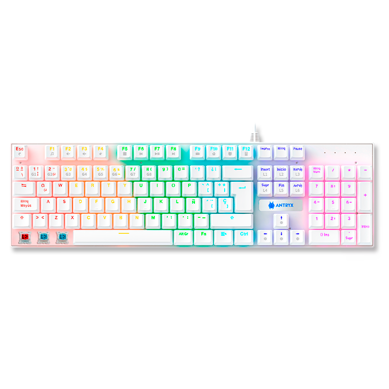 KIT DE JUEGOS ANTRYX: AUDÍFONOS, TECLADO BLUE SWITCH Y MOUSE GC-3100 X3 WHITE - PRECISIÓN Y ESTILO PARA GAMERS
