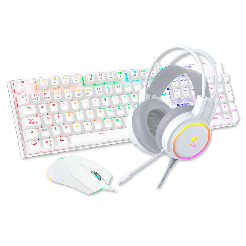 KIT GAMING ANTRYX GC-3100X3WRE-SP: AUDÍFONOS, TECLADO RED SWITCH Y MOUSE EN COLOR BLANCO