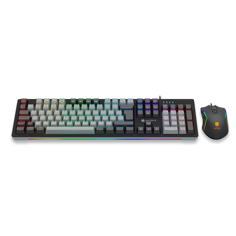 KIT GAMING ANTRYX: TECLADO MECÁNICO BLUE SWITCH Y MOUSE GC-5600, ILUMINACIÓN LED Y ALTA PRECISIÓN