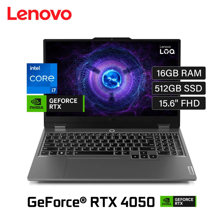 LAPTOP LENOVO LOQ 15IRX9 CON INTEL CORE I7 13650HX, 16GB RAM, 512GB SSD Y NVIDIA RTX 4050 6GB, PANTALLA 15.6
