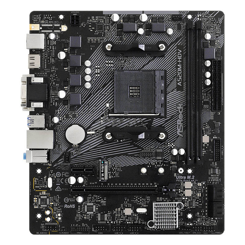 TARJETA MADRE ASROCK MICRO ATX A520M-HDV, SOCKET AM4, CHIPSET AMD A520, HDMI, HASTA 64GB DDR4, NO COMPATIBLE CON RYZEN 5 3400G Y RYZEN 3 3200G