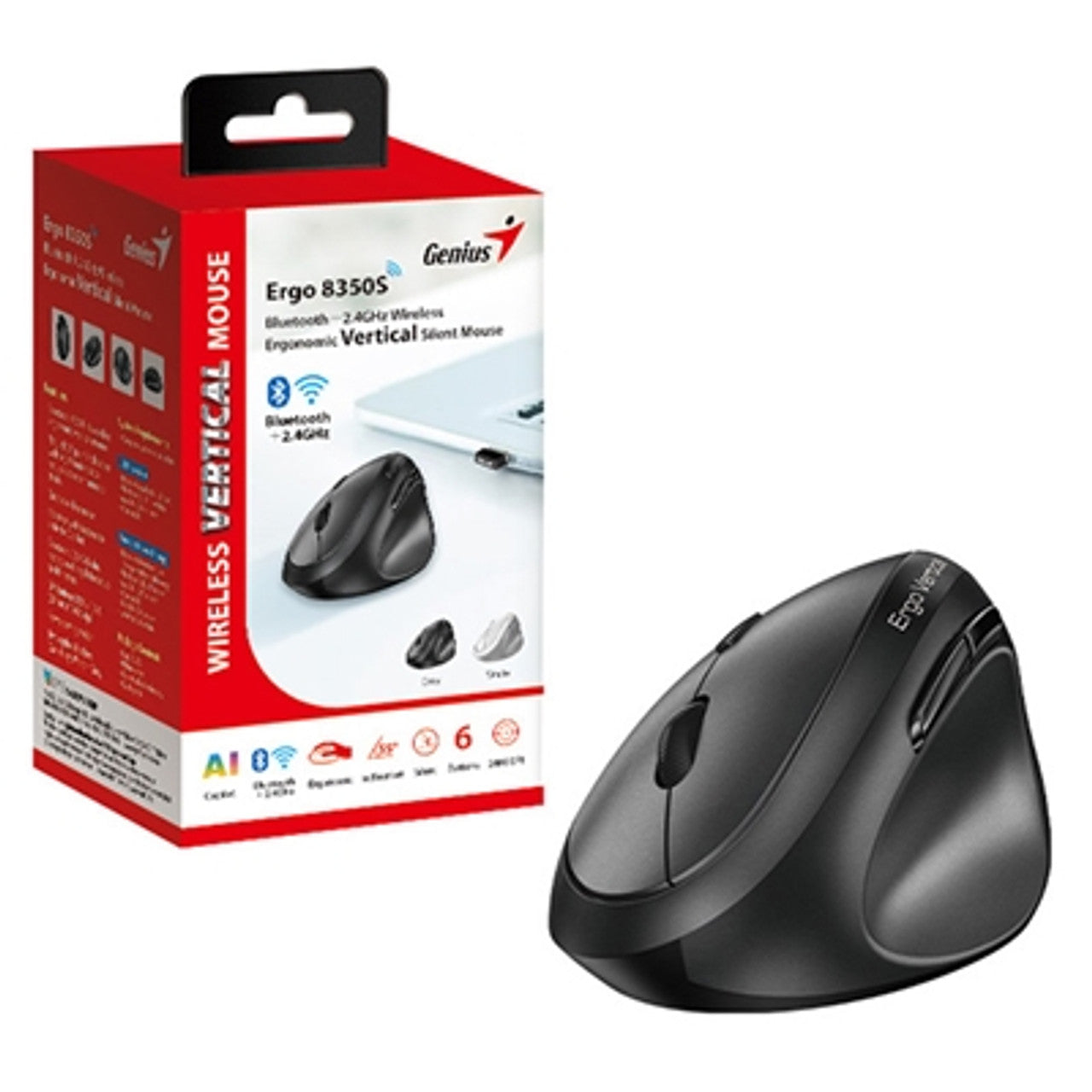 GENIUS ERGO 8350S RATÓN VERTICAL INALÁMBRICO BLUETOOTH + 2,4 GHZ 2400 DPI SILENCIOSO AI COPILOT