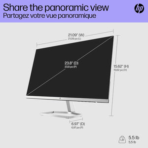 MONITOR HP SERIE 5 MODELO 524SF 94C17AA #ABA CON BASE DOCZTORUM, PANTALLA FHD IPS DE 24 PULGADAS (1920 X 1080), 1 HDMI, 1 VGA, TECNOLOGÍA SIN PARPADEO, IDEAL PARA HOGAR Y NEGOCIOS, COLOR NEGRO/PLATEADO
