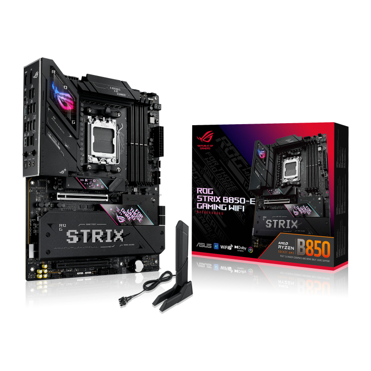 TARJETA MADRE ASUS ROG STRIX B850-E GAMING WIFI, CHIPSET AMD B850, SOCKET AM5, FORMATO ATX, ALTO RENDIMIENTO PARA GAMING AVANZADO
