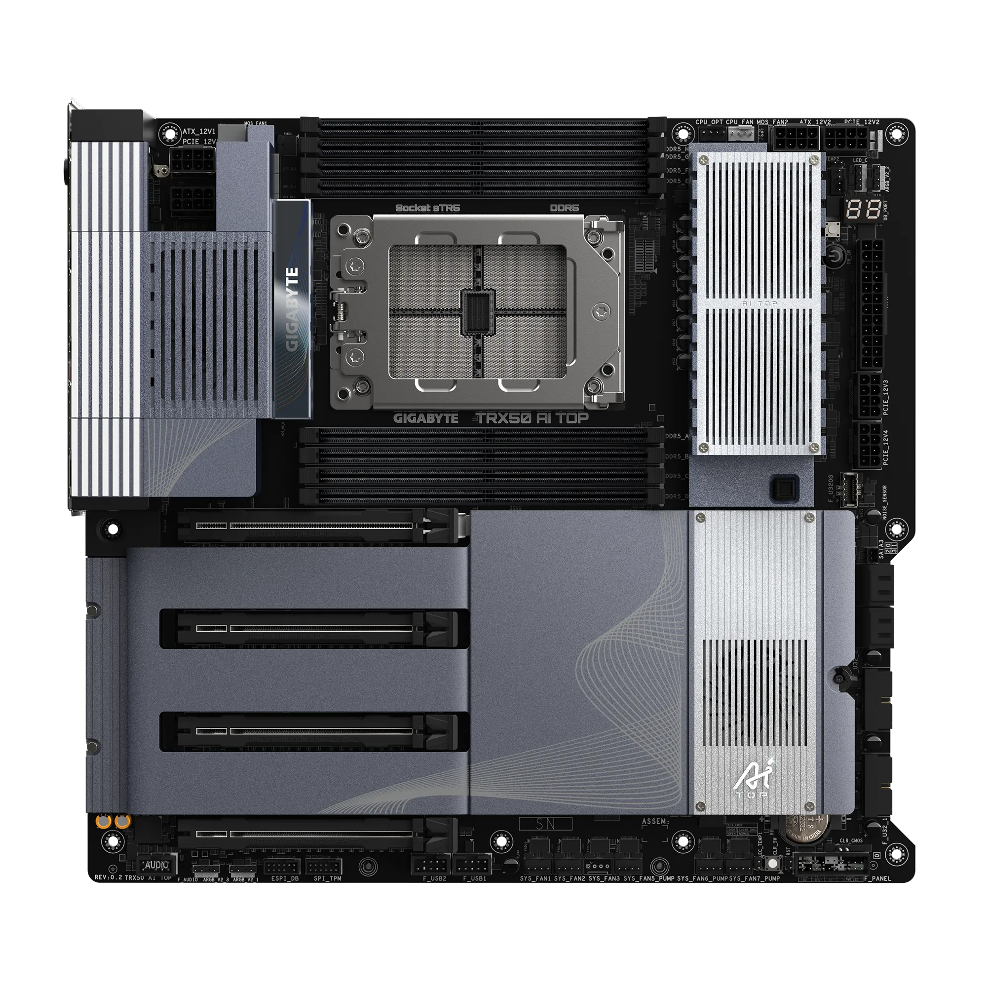 PLACA BASE GIGABYTE TRX50 AI TOPE DE GAMA - COMPATIBLE CON AMD, SOPORTE PARA PROCESADORES RYZEN THREADRIPPER, PCIe 5.0, DDR5, USB 4.0, RGB FUSION 2.0