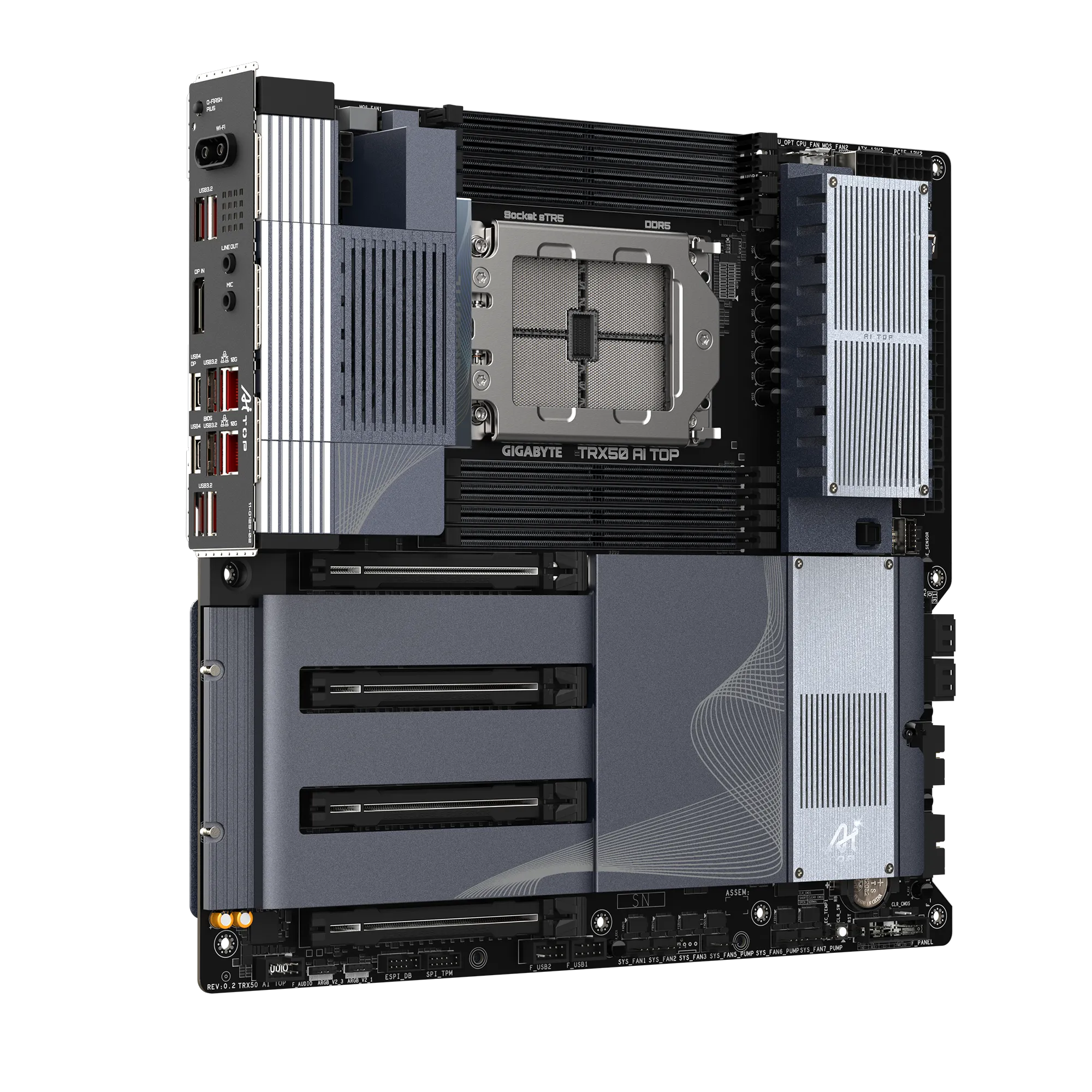 PLACA BASE GIGABYTE TRX50 AI TOPE DE GAMA - COMPATIBLE CON AMD, SOPORTE PARA PROCESADORES RYZEN THREADRIPPER, PCIe 5.0, DDR5, USB 4.0, RGB FUSION 2.0