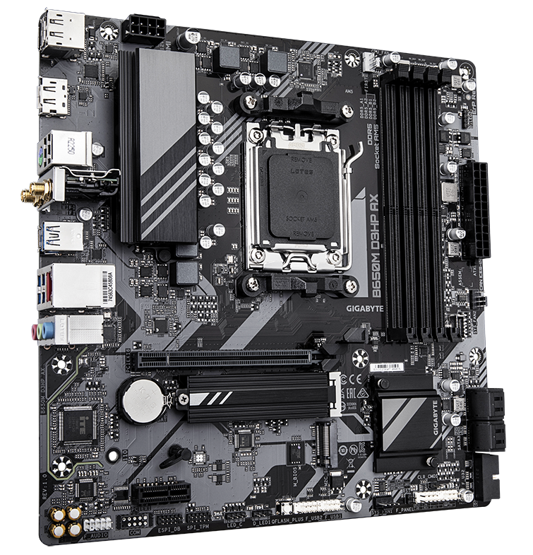 PLACA BASE MICRO ATX GIGABYTE B650M D3HP AX, CHIPSET AMD B650, SOCKET AM5, COMPATIBLE CON PROCESADORES DE ÚLTIMA GENERACIÓN Y CONECTIVIDAD WiFi 6E