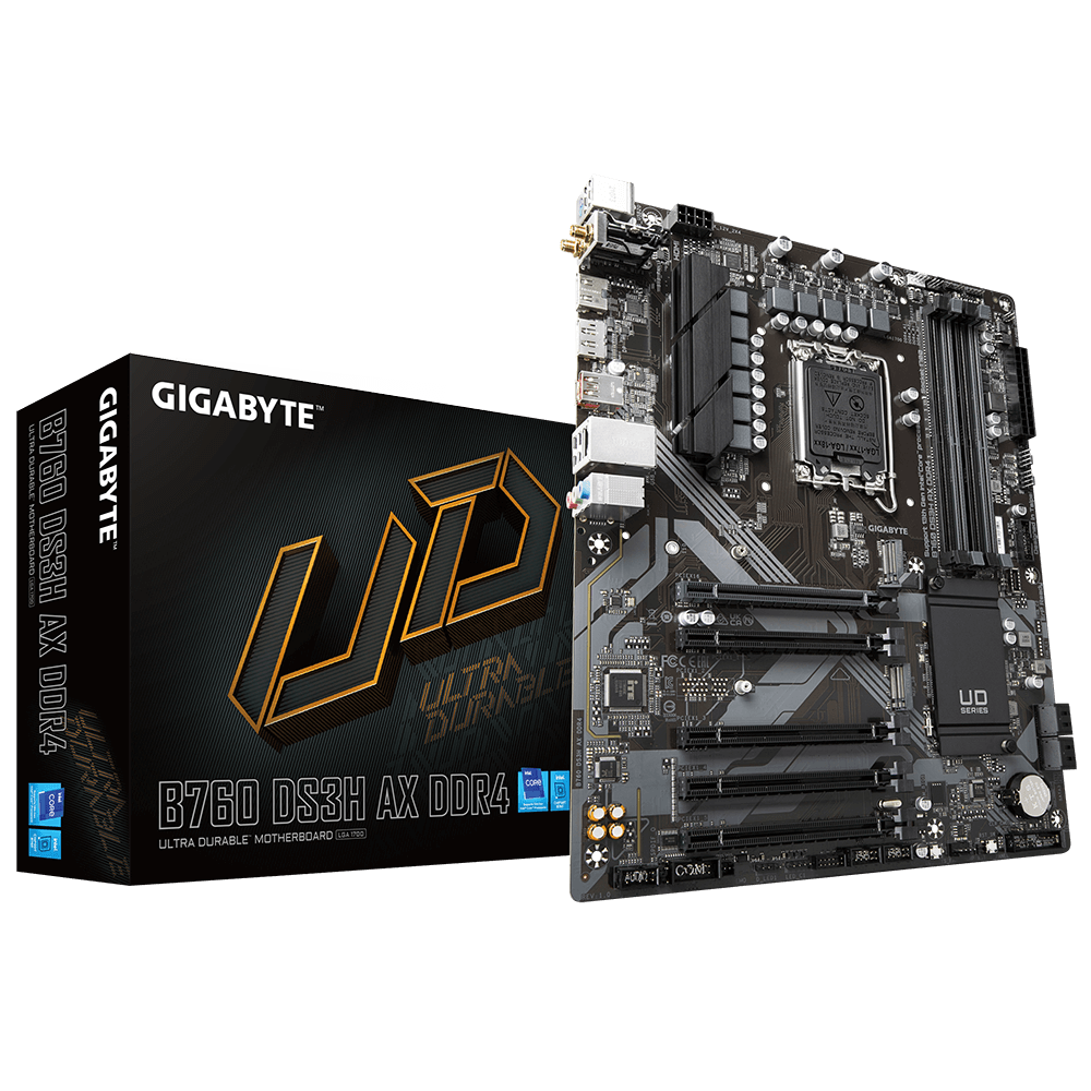 TARJETA MADRE GIGABYTE B760 DS3H AX DDR4, CHIPSET INTEL B760, LGA1700, ATX, COMPATIBILIDAD DDR4, CONECTIVIDAD WIFI 6 Y BLUETOOTH 5.2