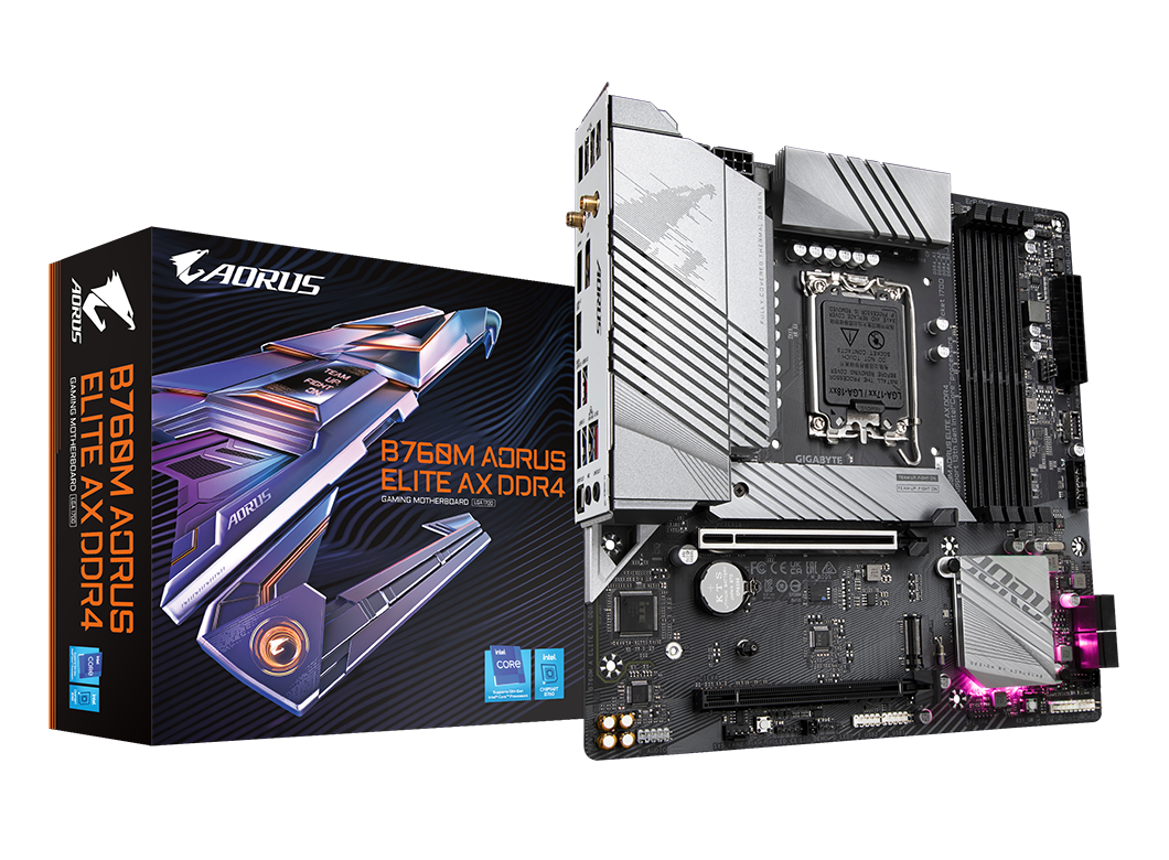 TARJETA MADRE GIGABYTE B760M AORUS ELITE AX DDR4 - CHIPSET INTEL B760, SOCKET LGA1700, FORMATO MATX, CONECTIVIDAD AVANZADA AX