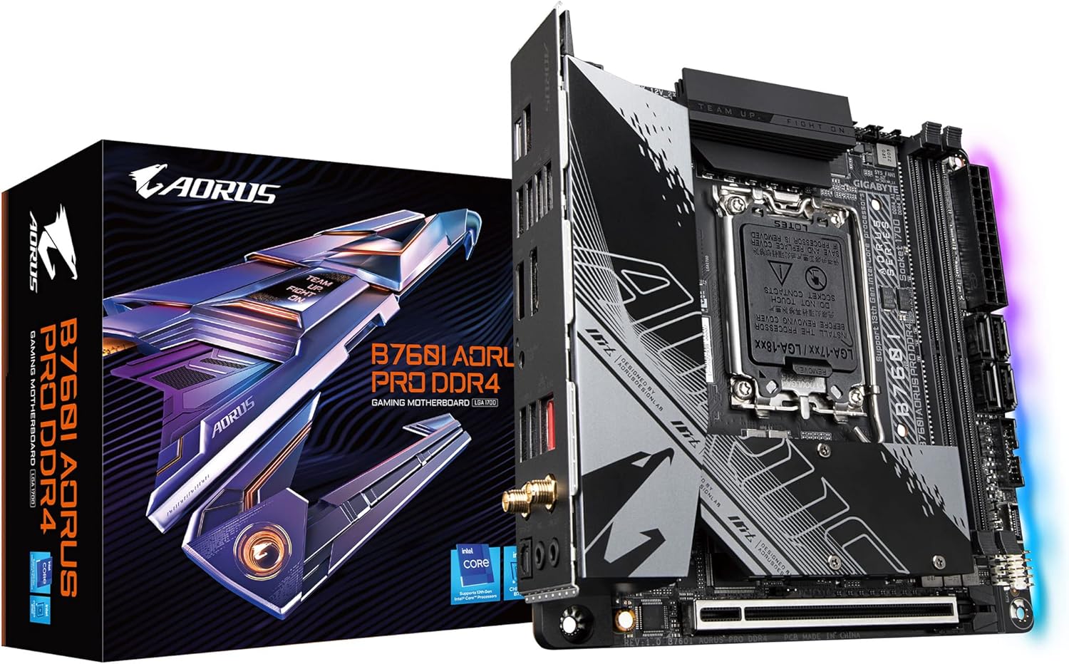 PLACA BASE GIGABYTE INTEL B760I AORUS PRO AX, COMPATIBLE CON PROCESADORES INTEL, FORMATO MINI-ITX, SOPORTE PARA MEMORIA DDR5, CONECTIVIDAD WIFI 6E Y BLUETOOTH 5.2