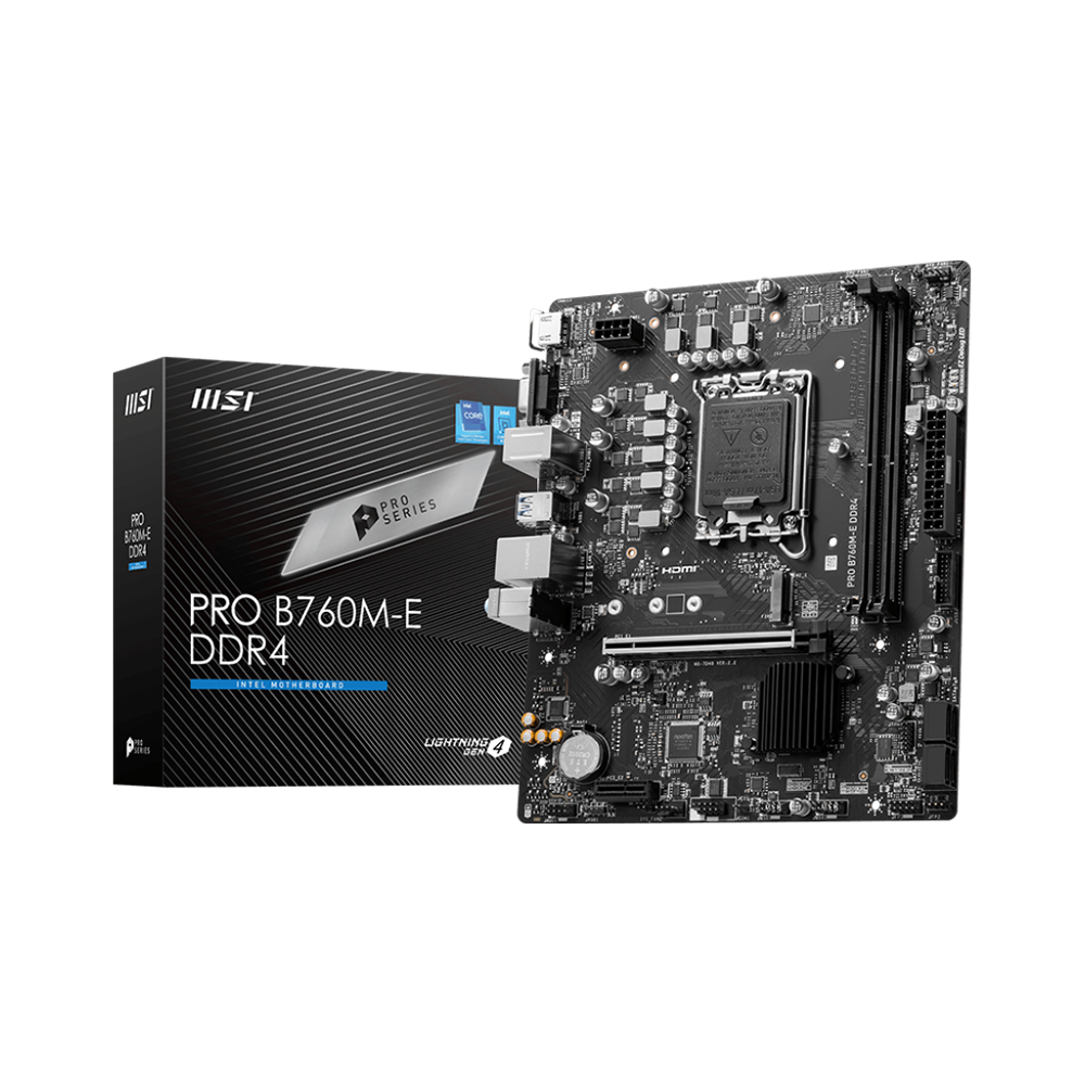 TARJETA MADRE MSI PRO B760M-E DDR4 - ALTO RENDIMIENTO INTEL, COMPATIBILIDAD DDR4, FACTOR DE FORMA MICRO-ATX