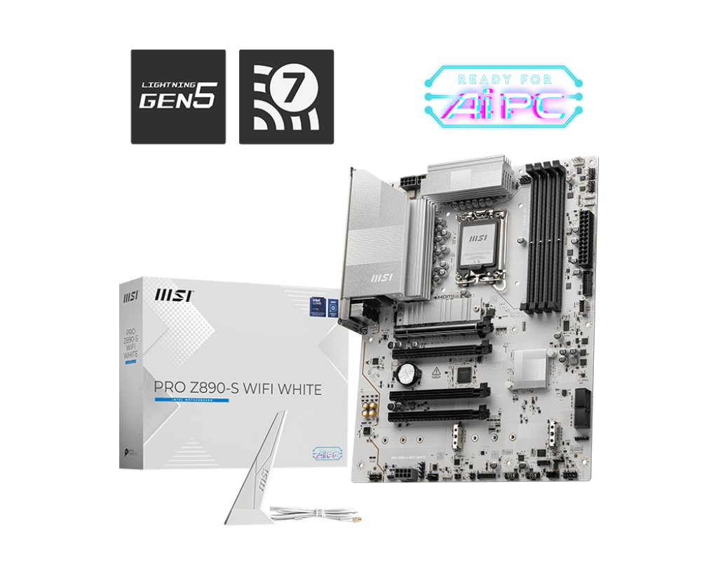 TARJETA MADRE MSI PRO Z890-S WIFI WHITE: CHIPSET INTEL Z890, LGA 1851, HDMI, DP, ATX, CONECTIVIDAD WIFI INTEGRADA