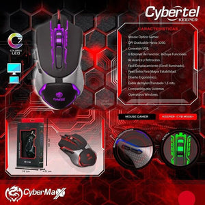 MOUSE GAMER CYBERTEL KEEPER M508+ USB 7 LEDS 3200 DPI