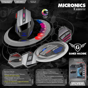 RATÓN GAMER USB LUMIERE MIC M811 CON 4 LEDS, 7 BOTONES Y 3200 DPI