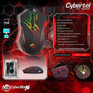 MOUSE GAMER CYBERTEL SNIPER M517 USB RGB 3200 DPI