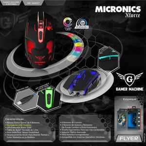 MOUSE GAMER USB XFORCE MIC M837 CON 7 LEDS, 6 BOTONES Y 3200 DPI