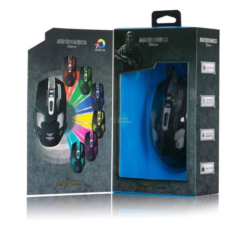 MOUSE GAMER USB XFORCE MIC M837 CON 7 LEDS, 6 BOTONES Y 3200 DPI