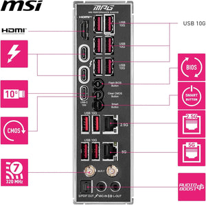 PLACA BASE MSI MPG Z890 CARBON WIFI PARA JUEGOS CON COMPATIBILIDAD INTEL CORE ULTRA SERIES 2, LGA 1851, DDR5, PCIE 5.0, M.2, SATA, LAN 5 GBPS, USB TIPO C, WIFI 7 Y BLUETOOTH 5.4