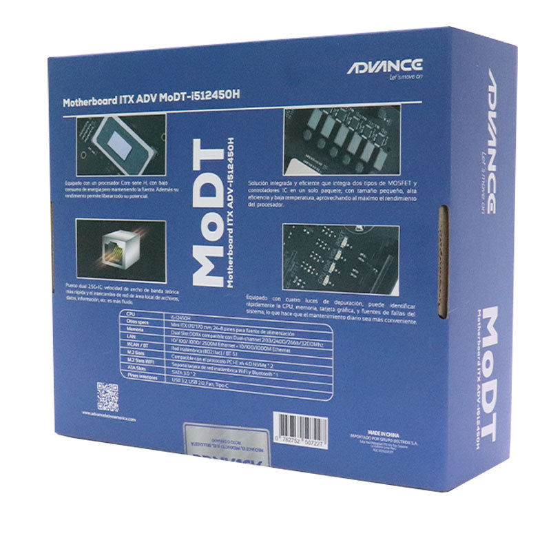 PLACA BASE AVANZADA INTEL CORE I5-12450H 2.00/4.40GHZ CON HDMI, DISPLAYPORT Y VGA - MODELO ADVANCE MoDT
