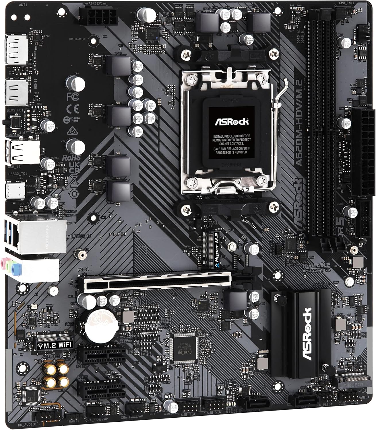 PLACA BASE ASROCK A620M HDV/M.2 - SOCKET AM5, COMPATIBLE CON RAM DDR5 HASTA 6400 MHz, TECNOLOGÍA AVANZADA PARA RENDIMIENTO ÓPTIMO