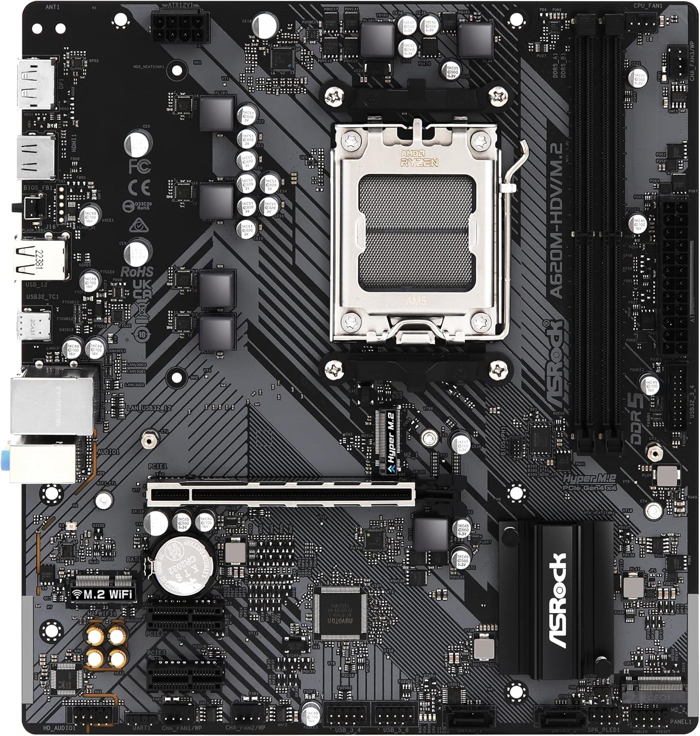 PLACA BASE ASROCK A620M HDV/M.2 - SOCKET AM5, COMPATIBLE CON RAM DDR5 HASTA 6400 MHz, TECNOLOGÍA AVANZADA PARA RENDIMIENTO ÓPTIMO