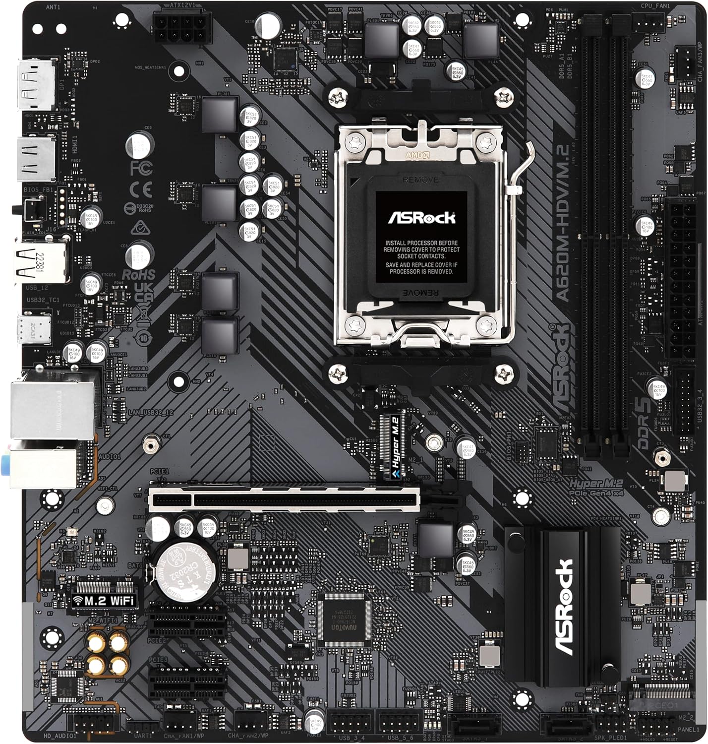 PLACA BASE ASROCK A620M HDV/M.2 - SOCKET AM5, COMPATIBLE CON RAM DDR5 HASTA 6400 MHz, TECNOLOGÍA AVANZADA PARA RENDIMIENTO ÓPTIMO