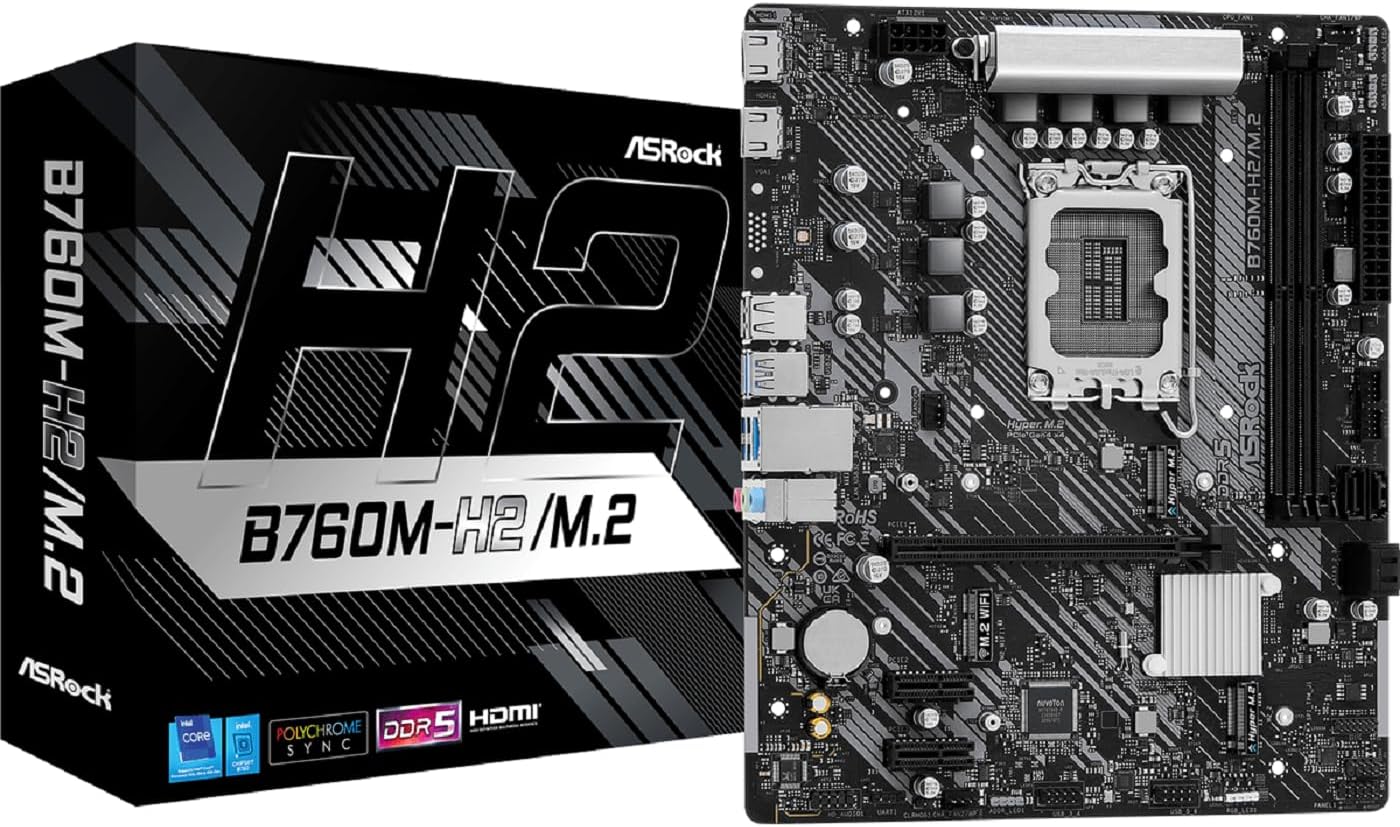 PLACA BASE ASROCK B760M-H2/M.2 LGA 1700 MATX DDR5 NEGRO - RENDIMIENTO AVANZADO CON SOPORTE PARA PROCESADORES LGA 1700 Y ALMACENAMIENTO M.2