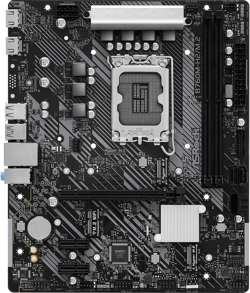 PLACA BASE ASROCK B760M-H2/M.2 LGA 1700 MATX DDR5 NEGRO - RENDIMIENTO AVANZADO CON SOPORTE PARA PROCESADORES LGA 1700 Y ALMACENAMIENTO M.2
