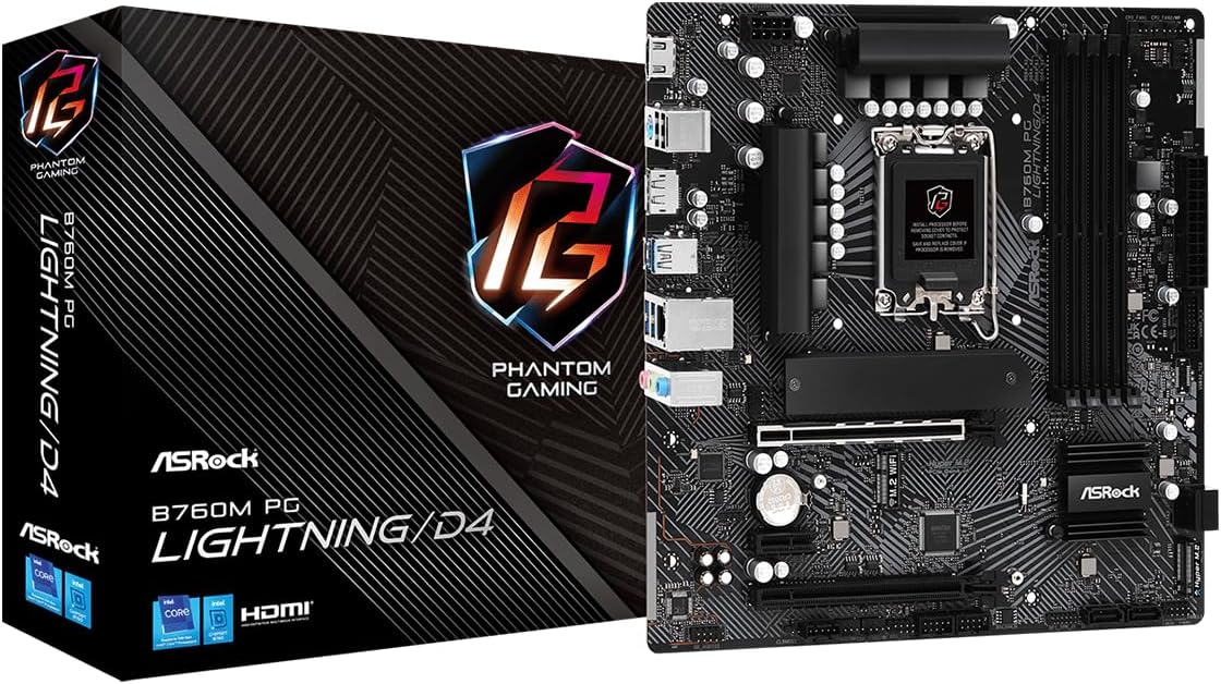 PLACA BASE ASROCK B760M PG LIGHTNING/D4, SOPORTE LGA 1700, RAM DDR4 5333OC MHZ, COMPATIBLE CON 14ª, 13ª Y 12ª GENERACIÓN – RENDIMIENTO AVANZADO Y VERSATILIDAD PARA PROCESADORES DE ÚLTIMA GENERACIÓN