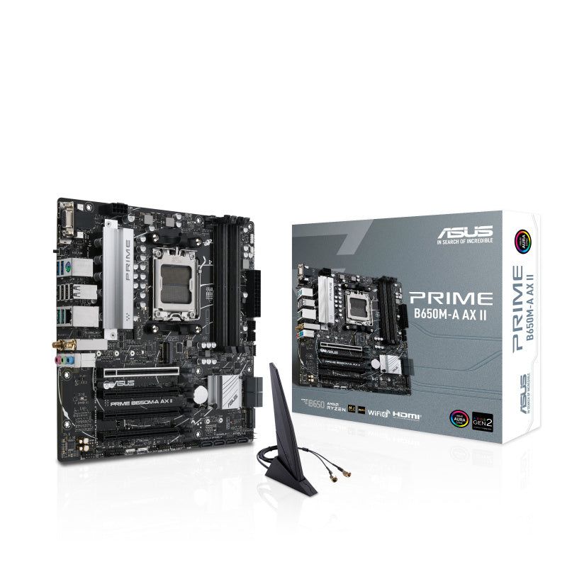 PLACA BASE ASUS PRIME B650M-A AX II MICRO-ATX - COMPATIBLE CON PROCESADORES AMD RYZEN 7000, SOPORTE PARA 128GB DDR5, CHIPSET AMD B650, HDMI, SOCKET AM5