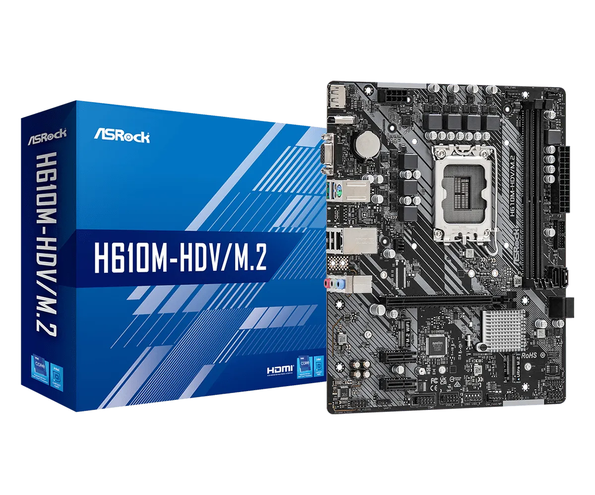 PLACA BASE ASROCK H610M-HVS: CHIPSET INTEL H610, SOCKET LGA-1700, FORMATO MICRO ATX PARA COMPUTADOR DE ESCRITORIO