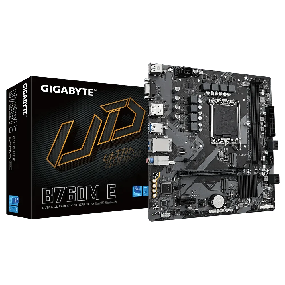 PLACA BASE GIGABYTE B760M E G10 - COMPATIBLE CON PROCESADORES INTEL LGA 1700, SOPORTE PARA MEMORIA DDR5, 2 SLOTS DE RAM