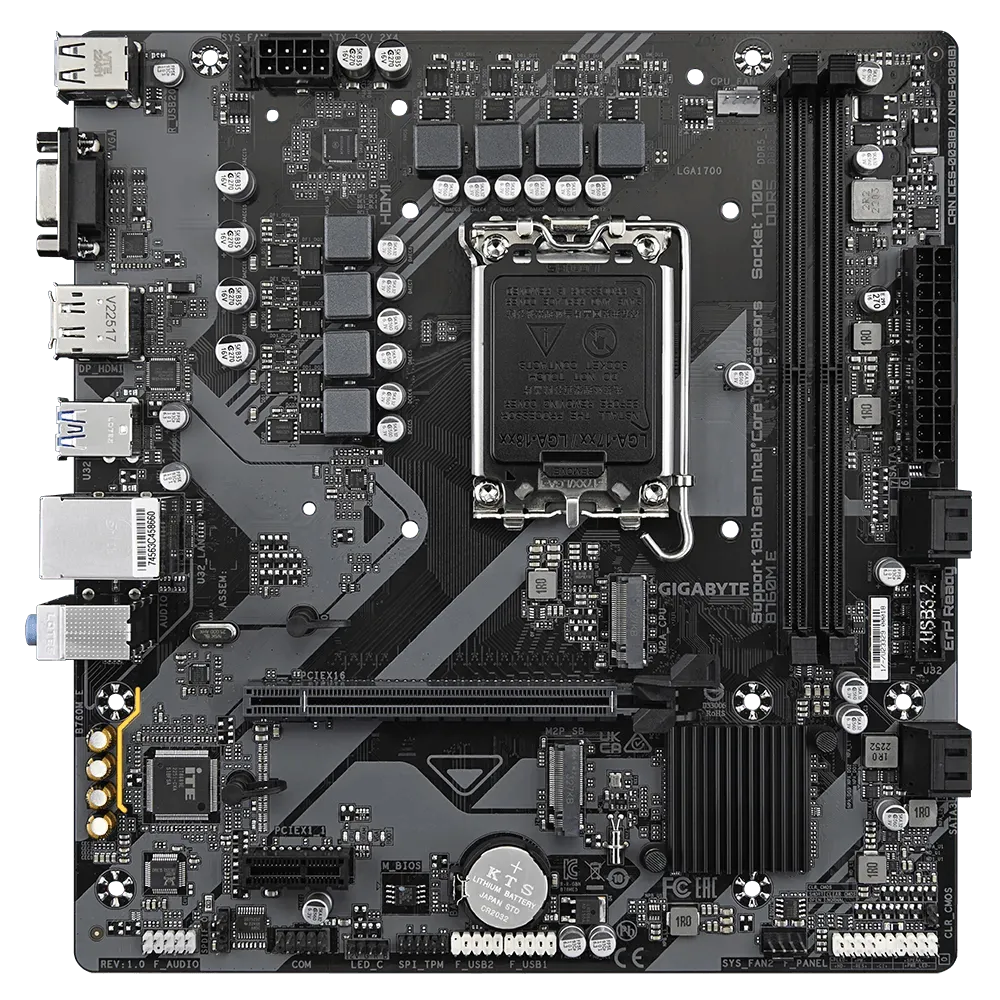 PLACA BASE GIGABYTE B760M E G10 - COMPATIBLE CON PROCESADORES INTEL LGA 1700, SOPORTE PARA MEMORIA DDR5, 2 SLOTS DE RAM