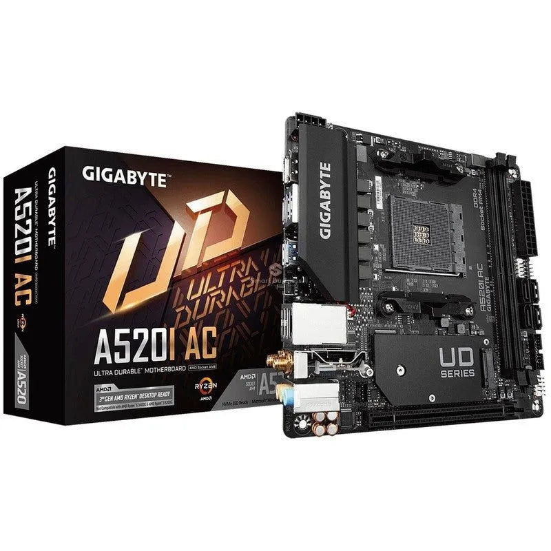 PLACA BASE GIGABYTE MINI-ITX A520I AC: CHIPSET AMD A520, SOPORTE HASTA 64GB DDR4, HDMI, COMPATIBLE CON PROCESADORES AMD S-AM4